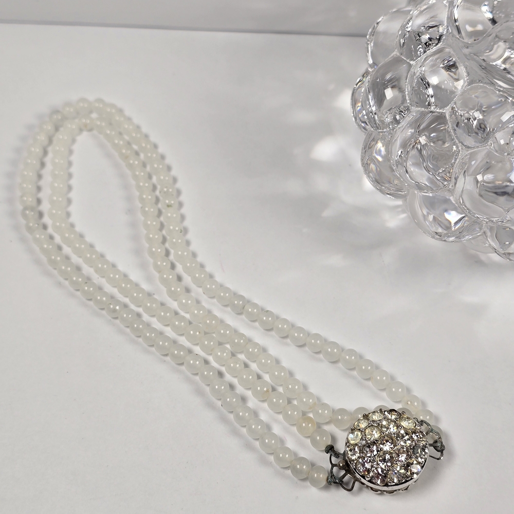 Sarah Coventry Triple Strand White Necklace with Silver Accents